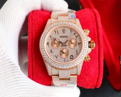 Rolex daytona rose gold diamond dial 904L Steel 7750 Movement Full Diamond Luxury Watch